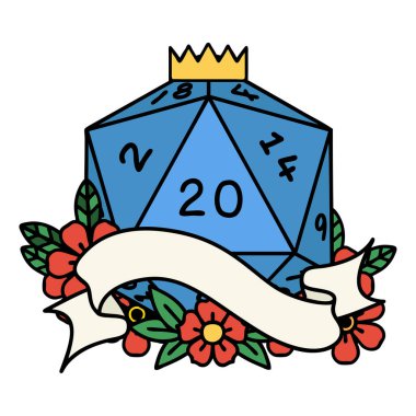 Retro Dövme Biçimi Doğal 20 D20 zar atma