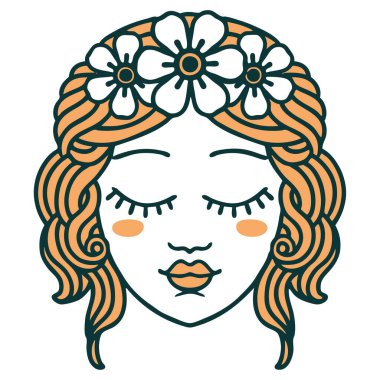 İkonik dövme stili gözleri kapalı kadın yüzü