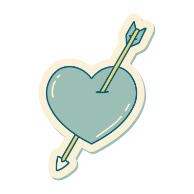 Okun ve kalbin geleneksel stiliyle dövme çıkartması