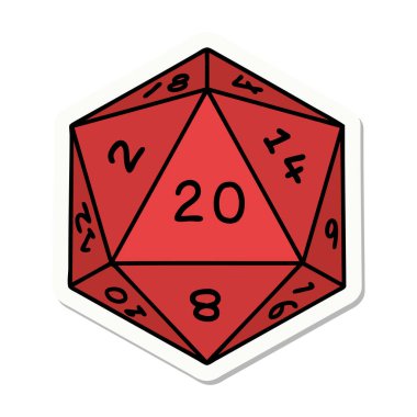 D20 zarının geleneksel stiliyle dövme etiketi