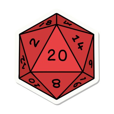 sticker of tattoo in traditional style of a d20 dice clipart