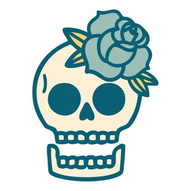 Bir kafatası ve gülün ikonik dövme şekli