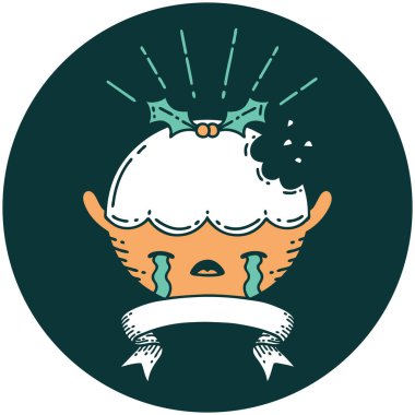 Dövme stili Noel pudingi karakteri ağlama ikonu