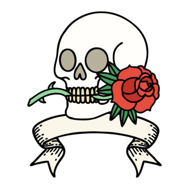 Geleneksel dövmeli kafatası ve gülle