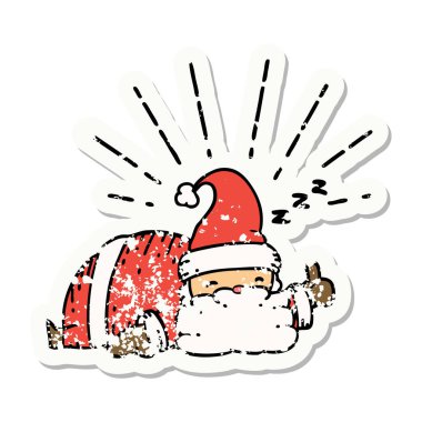 Dövme stili eski bir çıkartma. Noel Baba, Noel Baba karakteri uyuyor.