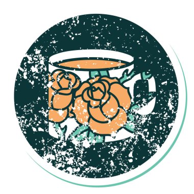 Bir fincanla çiçeğin sembolik dövmeli görüntüsü