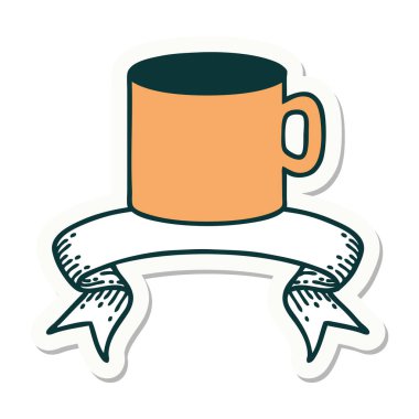 Dövme stili çıkartma ve bir fincan kahve.