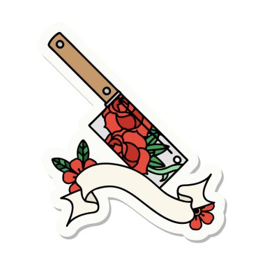 Satır ve çiçek pankartıyla dövme stili çıkartması