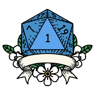 Retro Dövme Biçimi Doğal bir d20 zar atma