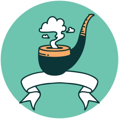 Sigara içen piposunun pankartına sahip dövme biçimi simgesi