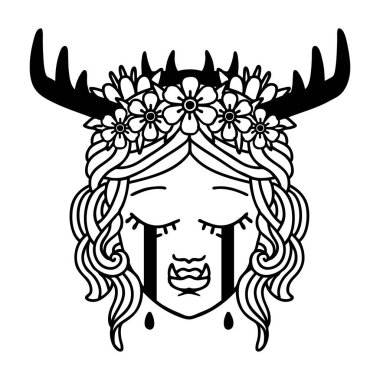 Siyah ve Beyaz Dövme çizim biçimi üzgün yarım ork Druid karakter yüzü