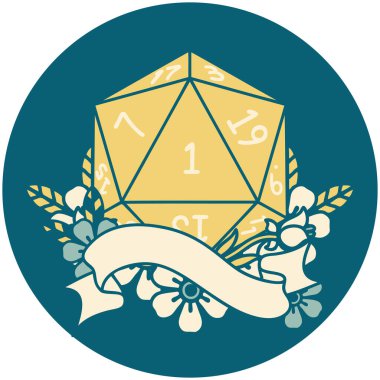 Retro Dövme Biçimi Doğal bir d20 zar atma