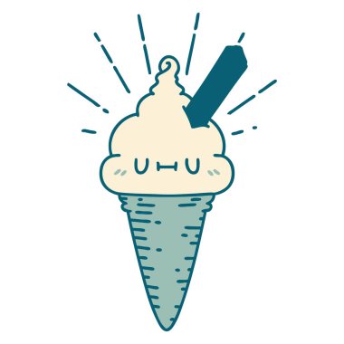 Geleneksel dövmeli dondurma karakterinin çizimi