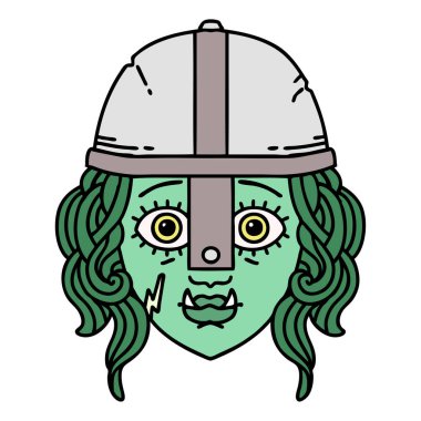 Retro Dövme Biçimli Ork savaşçı yüzü