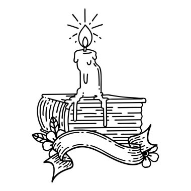 Siyah çizgili parşömen dövmeli mum kitabı eritiyor