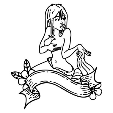 Siyah çizgili dövme. Sancaklı bir deniz kızı dövmesi.