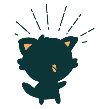 Geleneksel dövme stili mutlu kedinin çizimi