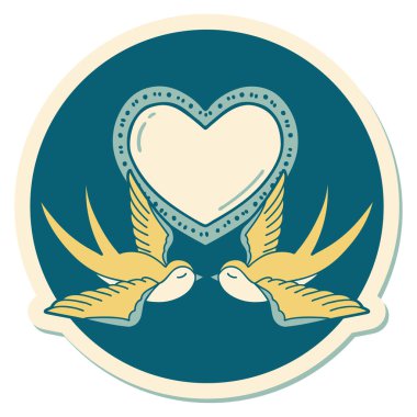 Dövme çıkartması geleneksel kırlangıçlar ve kalp şeklinde.