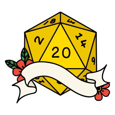 Retro Dövme Biçimi Doğal 20 D20 zar atma