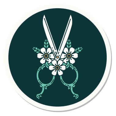 Geleneksel berber makas ve çiçek stili dövme çıkartması