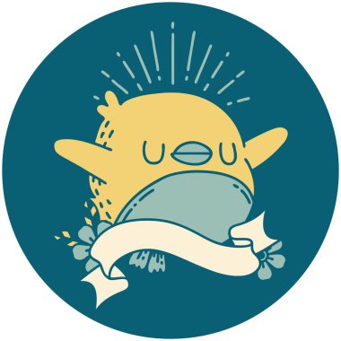 Dövme stili kanat çırpan Robin simgesi