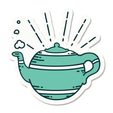 Dövme stili buharlı çaydanlık çıkartması.