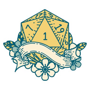 Retro Dövme Biçimi Doğal bir d20 zar atma