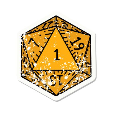 Doğal 1 D20 zar atımının grunge çıkartması