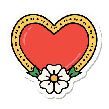 Geleneksel bir kalp ve çiçek stiliyle dövme çıkartması.