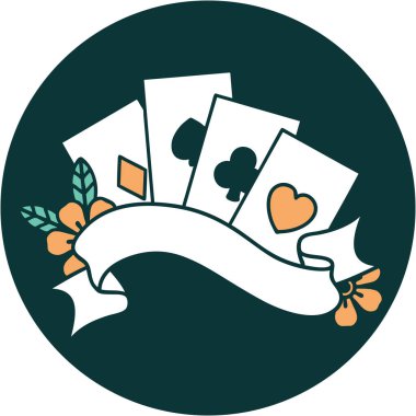 Kartların ikonik dövme şekli ve çiçekli pankart