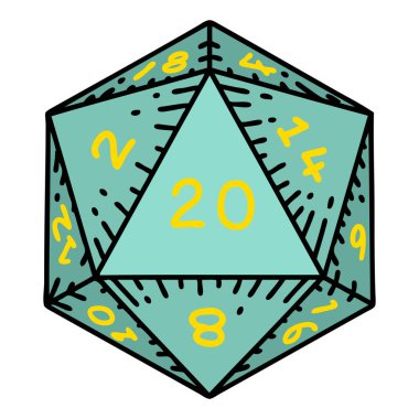 Retro Dövme Biçimi Doğal 20 D20 zar atma