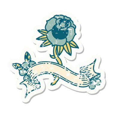 Üzerinde gül bayrağı olan eski bir etiket.