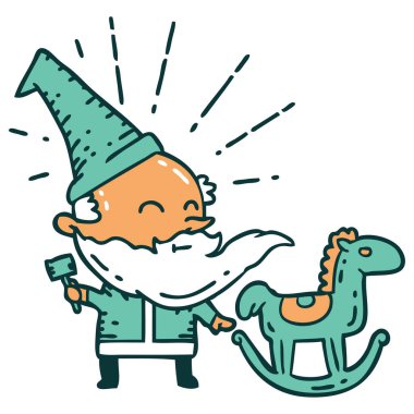 Geleneksel dövme stili Noel Baba Noel Baba karakteri oyuncağı.