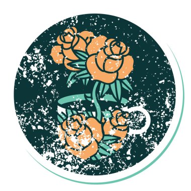 Bir fincanla çiçeğin sembolik dövmeli görüntüsü