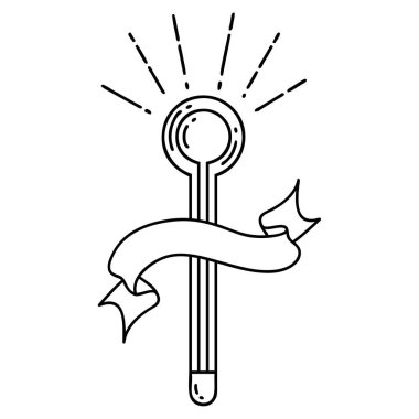 Siyah çizgili parşömen dövmeli cam termometre 