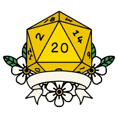 Retro Dövme Biçimi Doğal 20 kritik vuruş D20 zar atma