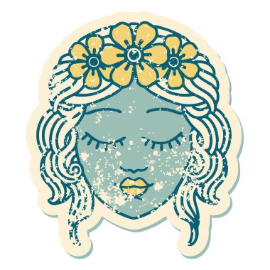 İkonik sıkıntılı dövme stili bir bakire yüzü.