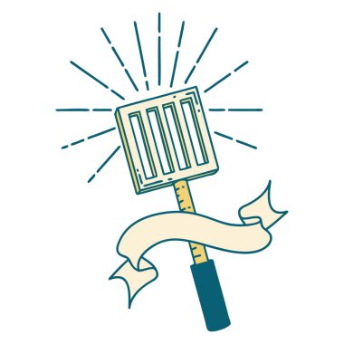 Dövme stili mutfak spatulası ile parşömen afişi