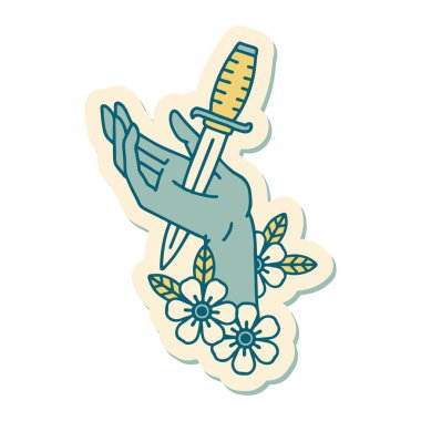 Eline geleneksel bir hançer stili dövme çıkartması takılmış.