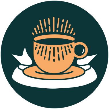 bir fincan kahve sancağıyla dövme stili simgesi