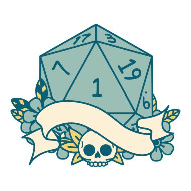 Retro Dövme Biçimi Doğal bir d20 zar atma