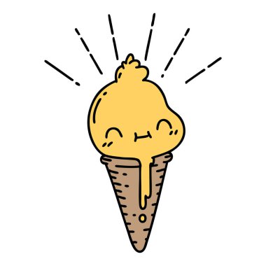 Geleneksel dövmeli dondurma karakterinin çizimi