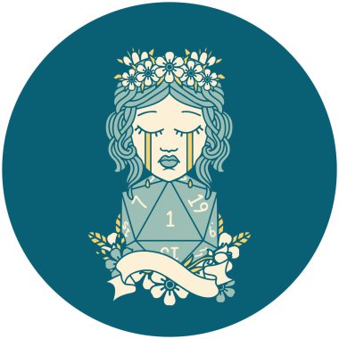 Retro Dövme Tarzı Ağlayan D20 doğal bir ruloyla insan Druid