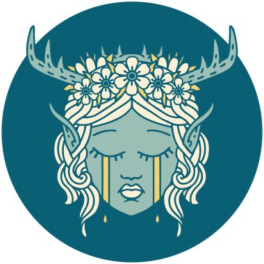 Retro Dövme Tarzı Ağlayan Elf Druid karakter yüzü