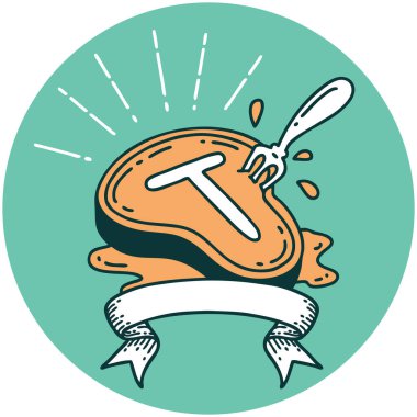 Dövme stili biftek ve çatal ikonu.