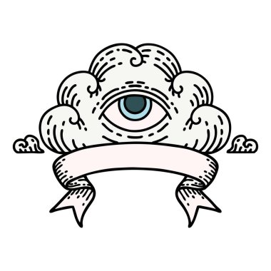 Her şeyi gören bir göz bulutunun bayrağıyla geleneksel dövme.