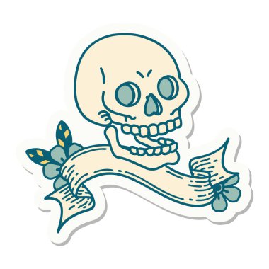 Kafatası sancağıyla dövme stili çıkartması