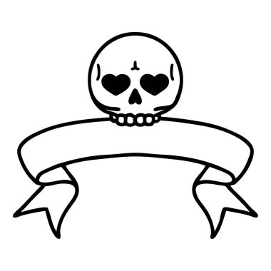 Kafatası dövmeli geleneksel siyah çizgi dövmesi.