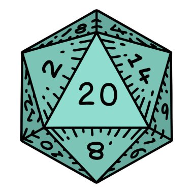 Retro Dövme Biçimi Doğal 20 D20 zar atma