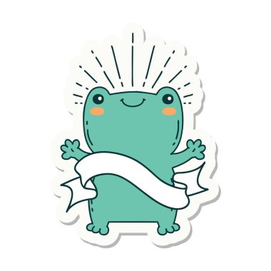 Dövme stili mutlu kurbağa çıkartması.